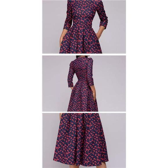 Simple Flavor Womens Floral Vintage Dress Elegant Midi Evening Dress 3/4 Sleeves - Picture 4 of 6